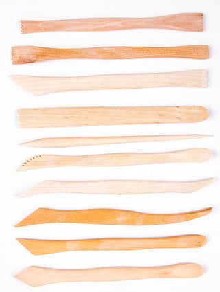 Chinese Clay Art CCA 8-inch wood modeling tools set with 10 trimming tools for clay and sculpture work.