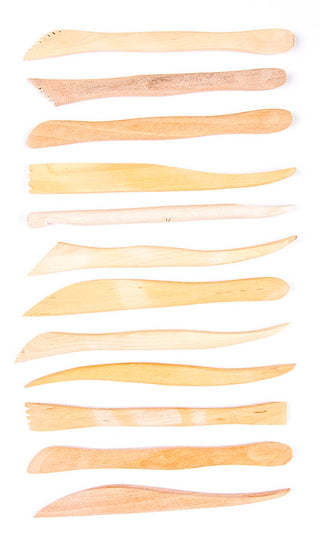 Chinese Clay Art 6-inch wood modeling tools set with 10 trimming tools for clay and craft projects, arranged on a white background.