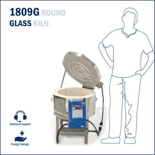 Glass fusing kiln by Cone Art Kilns, model 1809G, with digital controls and viewing window for glass art projects.