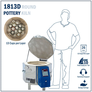 Cone Art BX1813D pottery kiln with digital control panel and large firing chamber for high-temperature ceramics.