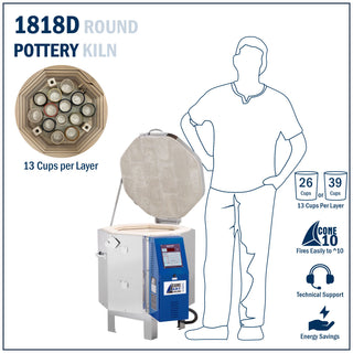 Cone Art BX1818D pottery kiln with digital control panel and firebrick interior for high-temperature ceramic firing.