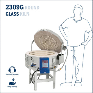 Glass fusing kiln by Cone Art Kilns, model 2309G, with digital controls and large viewing window for glass art projects.