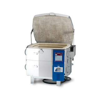 Square Cone Art BX2318D-SQ pottery kiln with Bartlett 12-key controller, showing the kiln's exterior and control panel.