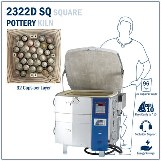 Square kiln package from Cone Art Kilns with integrated vent, furniture, and Genesis touchscreen control panel.