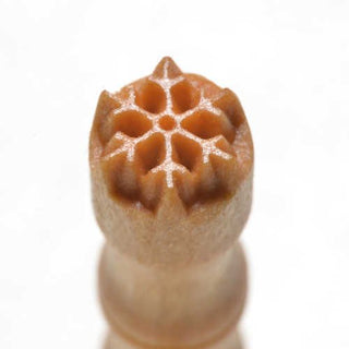 MKM SMR 064 Mini Round Snowflake Stamp used as a texture tool for pottery and clay crafts.