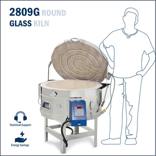 Glass fusing kiln by Cone Art Kilns, model 2809G, with digital control panel and large viewing window for glass art projects.