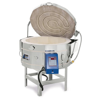 Glass fusing kiln by Cone Art Kilns, model 2813G, with a rectangular shape and digital control panel for glass art projects.