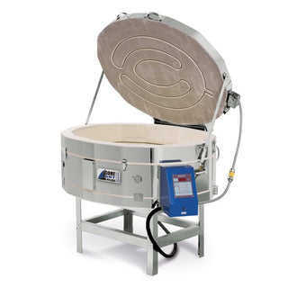 Oval glass fusing kiln by Cone Art Kilns, model 4209G, with control panel and insulated exterior for glass art projects.