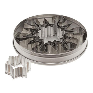 A set of five Ateco Tools snowflake shape cutters for cookies or crafts, displayed on a white background.