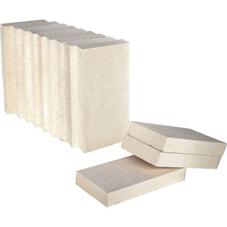 BNZ Materials G-23 Soft Brick insulating firebrick, 9x4.5x1.25 inches, showing its light-colored, smooth, split refractory surface.