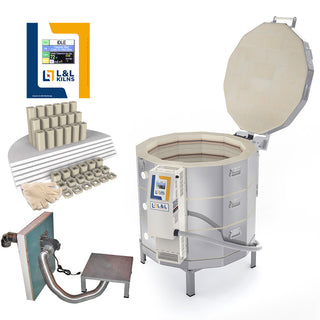 L&L e28T-3 Easy-Fire Kiln Package with Vent, Furniture and Genesis Touchscreen: 240/1 In Stock