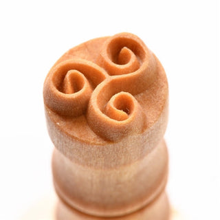 MKM Pottery Tools MKM SCS 118 Small Round Stamp with Triple Spiral texture, showing detailed engraved pattern on metal tool.