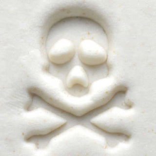 MKM SCM 105 medium round skull and crossbones stamp for pottery texture tools, featuring detailed skull design for clay decoration.