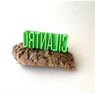 Moon Moon Ceramics Letter Stamp in Cilantro for texture tools, showing the green silicone stamp with letter design on a white background.