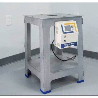 L&L Kilns tall rolling stand for Plug-n-Fire kiln, featuring a sturdy metal frame and adjustable height for easy kiln placement.