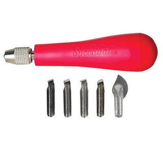 Speedball Arts #37 Lino Zip Assortment carving tools with handles, displayed on card for linoleum block printing and relief carving.