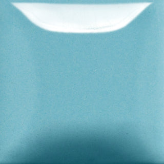 Mayco Colors pottery glaze in Stroke & Coat Pint, ceramic glaze with a vibrant turquoise color, shown on a pottery piece.