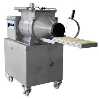 Shimpo NVS-07 stainless deairing pugmill mixer with control panels and stainless steel construction for clay mixing and deairing.