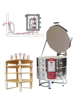 Skutt KM1018 pottery kiln with included furniture kit and vent system, featuring a sturdy, industrial-grade design for ceramics firing.
