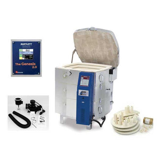 Square pottery kiln from Cone Art Kilns with integrated vent and furniture, ideal for ceramic firing and pottery art projects.