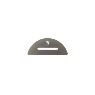 Small arc-shaped rigid metal potters rib from BuschKraft, showing a smooth, curved metal tool for shaping pottery.