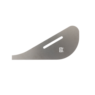 Large triangle-shaped rigid metal potters rib with square tip by BuschKraft, designed for shaping pottery surfaces.