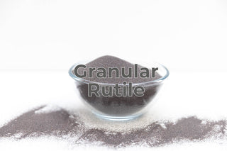 Granular rutile raw material in a one-pound bag from Sheffield Pottery, ideal for ceramic and glaze applications.