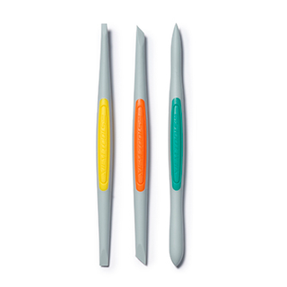 Small set of Xiem Pottery Tools clay finishing tools with flexible silicone blades for trimming and shaping pottery.