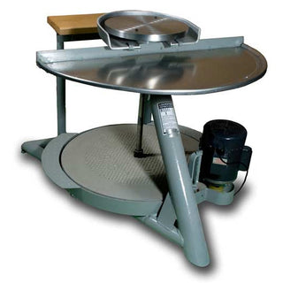 Lockerbie Model EK electric kick pottery wheel with sturdy metal frame and foot pedal for smooth clay shaping.