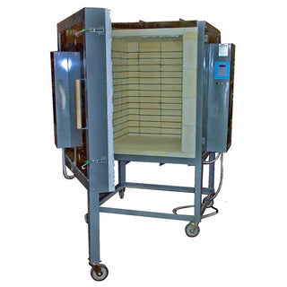 Olympic FL-17 Front Loading Pottery Kiln with control panel and large loading door for ceramic firing.