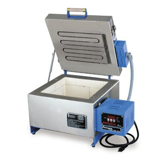 Paragon Kiln Fusion 14 glass arts kiln with kiln furniture, featuring a digital control panel and sturdy construction.