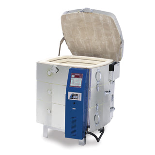 White Cone Art BX2327D-SQ square pottery kiln with Bartlett 12-key controller for ceramic firing and kiln heating.