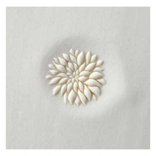 White MKM CT 002 Curve Top Stamp with Dahlia texture design from MKM Pottery Tools for pottery and ceramics.