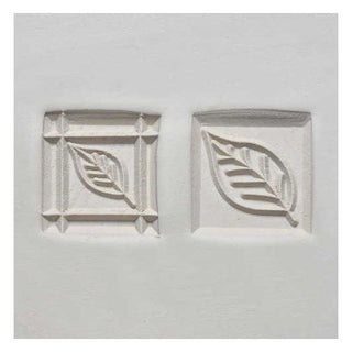 MKM Pottery Tools MKM SSM 010 medium square stamp with leaf texture for pottery and clay work, shown in white with engraved leaf design.