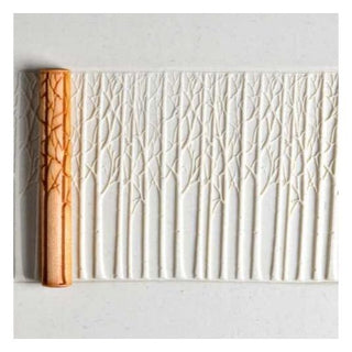 White MKM TW 33 Twig Roller from Winter Woods collection, a pottery texture tool with a textured surface for clay shaping.