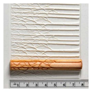 White MKM TW 33 Twig Roller from Winter Woods collection, a pottery texture tool with a textured twig design.