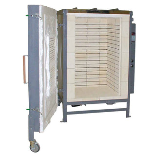 Olympic FL-20 front loading pottery kiln with digital controls and insulated exterior, ideal for ceramic firing.