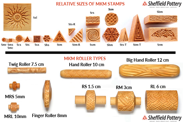 MKM Pottery Stamps and Rollers Sizes