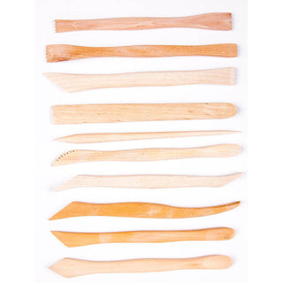 Chinese Clay Art 8-inch wood modeling tools set with 10 trimming tools for clay and sculpture projects.