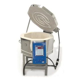 Glass fusing kiln by Cone Art Kilns, model 1809G, with a rectangular shape and digital control panel for glass art firing.