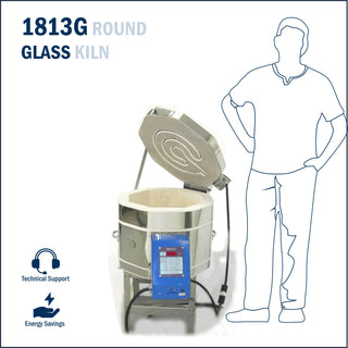 Cone Art 1813G glass fusing kiln with front-loading design and digital controls, ideal for glass art and craft projects.