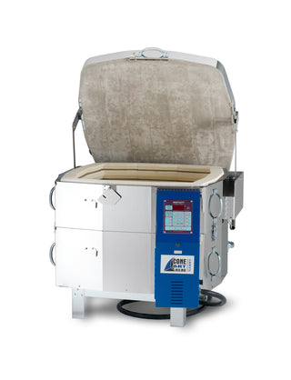 Square Cone Art BX2318SQ pottery kiln with 5.6 cu ft capacity, featuring a durable exterior and large loading space.