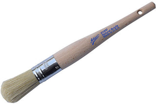 A 1-inch round white boar bristle pastry brush from Ateco Tools with a wooden handle, ideal for baking and pastry glazing.