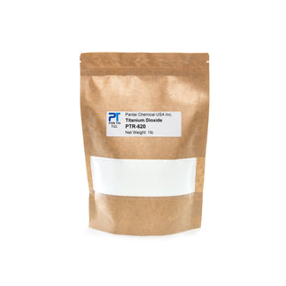 Raw Titanium Dioxide powder in a 1-pound bag, natural white pigment for ceramics and industrial use, from Sheffield Pottery.