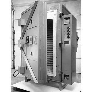 Fredrickson Kilns 16' front-loading electric kiln for commercial pottery, showing the kiln's front door and control panel.