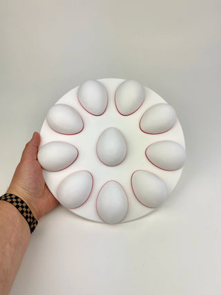 MoonMoon Ceramics Deviled Egg Drape Form for pottery, 10-chicken egg size, 9.9 inches long, used as a pottery tool for shaping eggs.