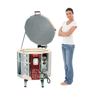 Skutt KMT1222-3 kiln with touchscreen controller, showing the kiln's front view with digital display and control panel.