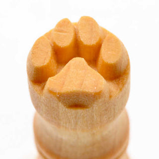 MKM SCS 001 small round dog paw stamp for pottery texture tools, made by MKM Pottery Tools, showing the stamped paw pattern.