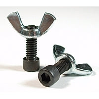 Two Sheffield Pottery bat pins with wing nuts, 1/4" x 1-1/4" size, used for pottery wheel attachment, shown with metal hardware.