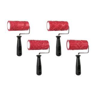 Amaco 4" Textured Clay Rollers 4 Textures and 1 Handle Set Class Pack